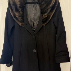 Tahari Black Coat with Faux Fur Collar